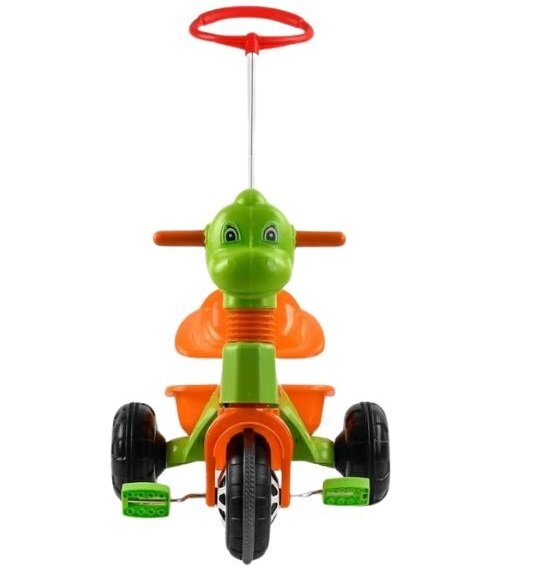 PILSAN Tricicleta pentru copii Dino Green cu maner reglabil pe inaltimesistem roata libera spatiu de depozitare de la 3 ani pana la 35 kg