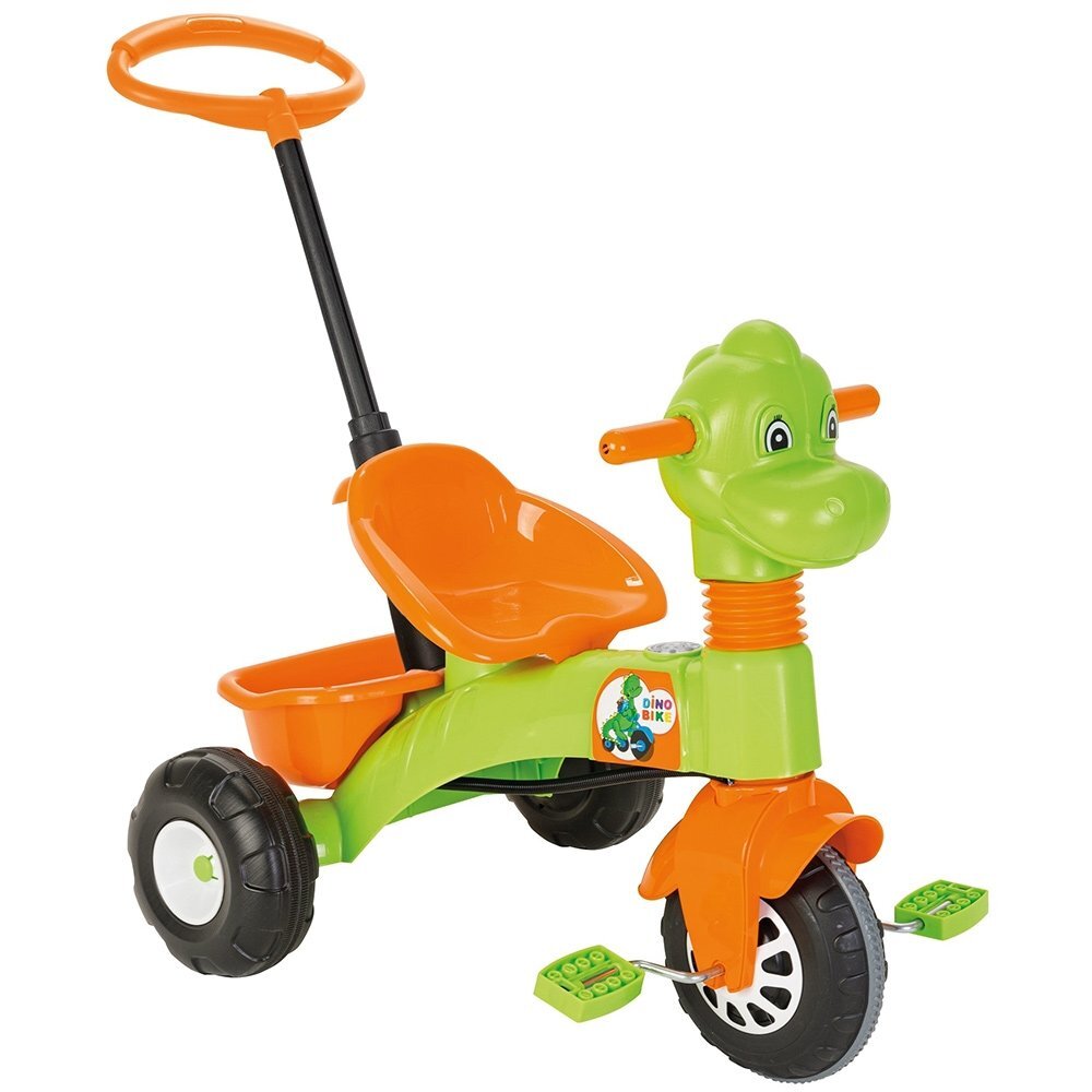 PILSAN Tricicleta pentru copii Dino Green cu maner reglabil pe inaltimesistem roata libera spatiu de depozitare de la 3 ani pana la 35 kg