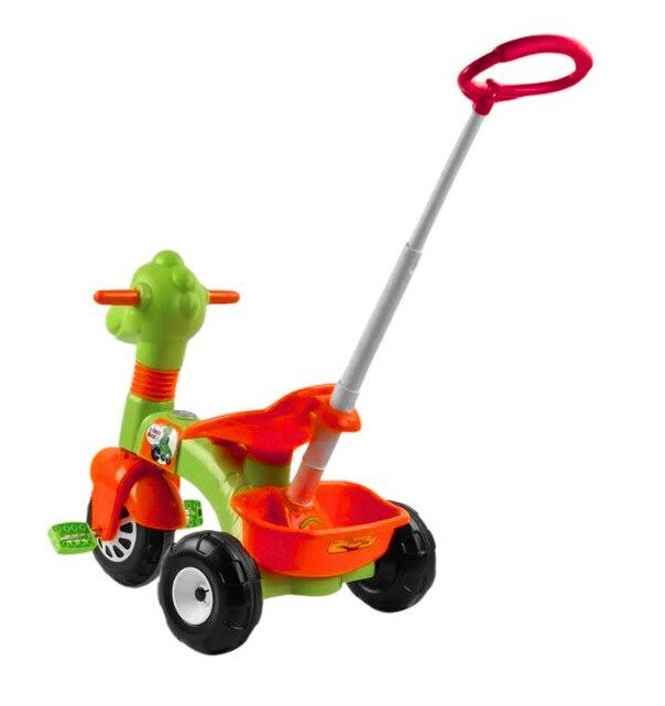 PILSAN Tricicleta pentru copii Dino RedGreen cu maner reglabil pe inaltimesistem roata libera spatiu de depozitare de la 3 ani pana la 35 kg
