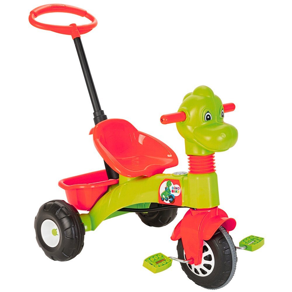 PILSAN Tricicleta pentru copii Dino RedGreen cu maner reglabil pe inaltimesistem roata libera spatiu de depozitare de la 3 ani pana la 35 kg