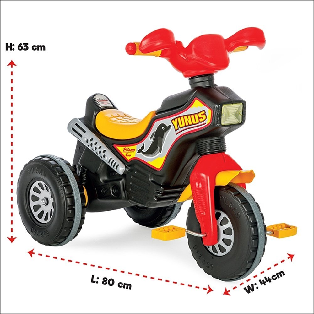 PILSAN Tricicleta pentru copii Dolphin Black cu pedale si spatiu de depozitare claxon de la varsta de 3 ani pana la 50 kg