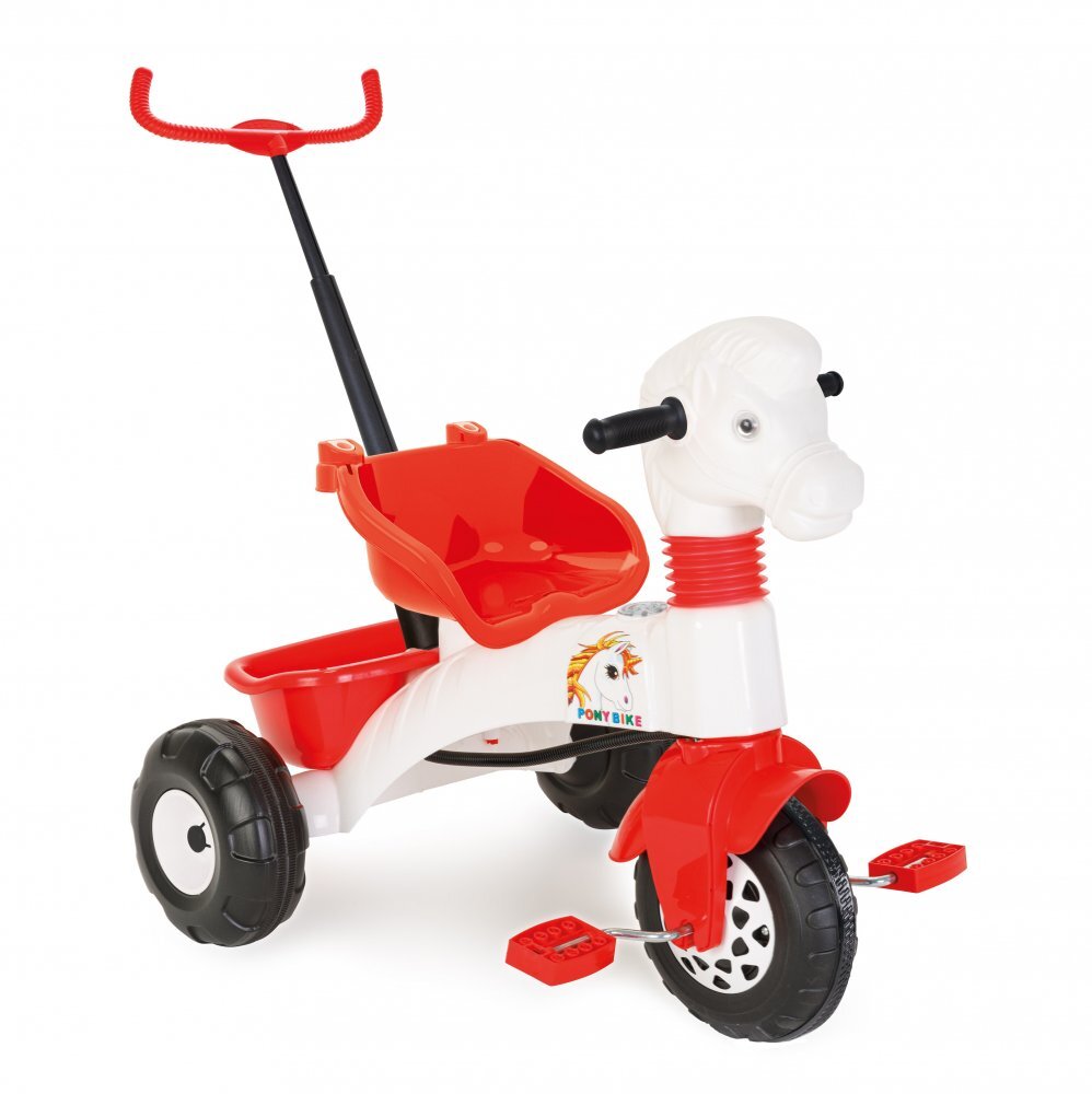 PILSAN Tricicleta pentru copii Pony White cu maner cu control parental spatiu de depozitare sistem roata libera de la 3 ani pana la 35 kg