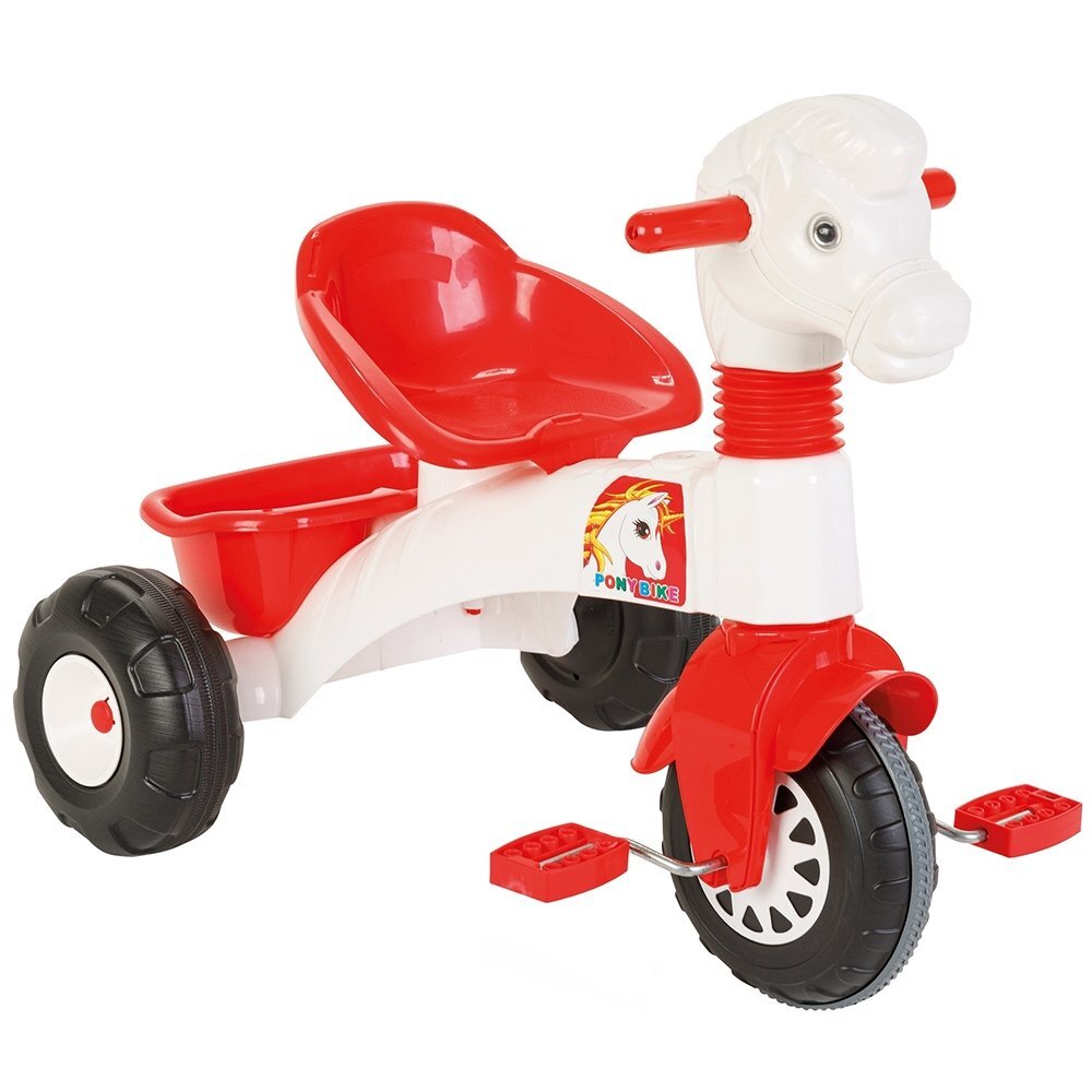 PILSAN Tricicleta pentru copii Pony White cu pedale cosulet pentru jucarii sezut cu spatar greutate admisa 35 kg