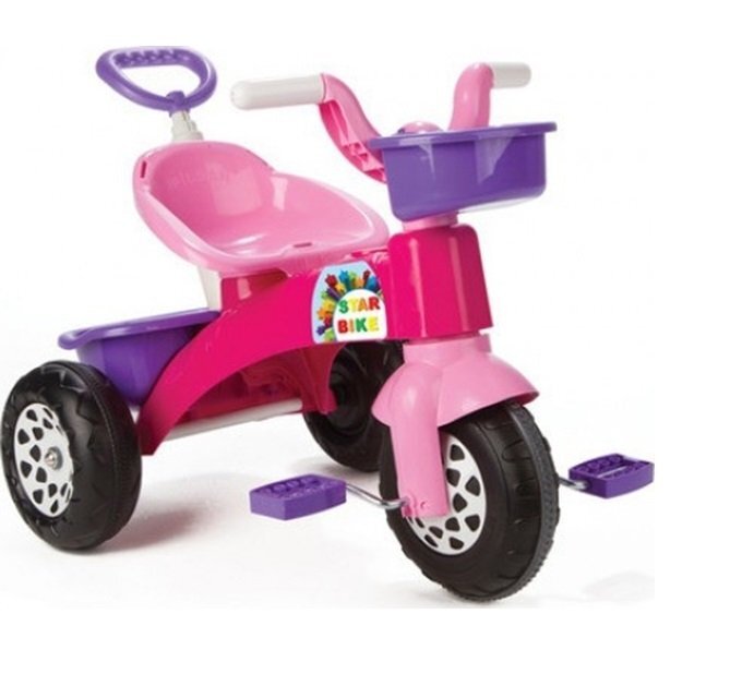PILSAN Tricicleta pentru copii Star Pink maner parental detasabilcosulet depozitare in fata si spateroata fata cu aparatoare noroisezut cu spatar de la 2ani greutate suportata maxim 35kg