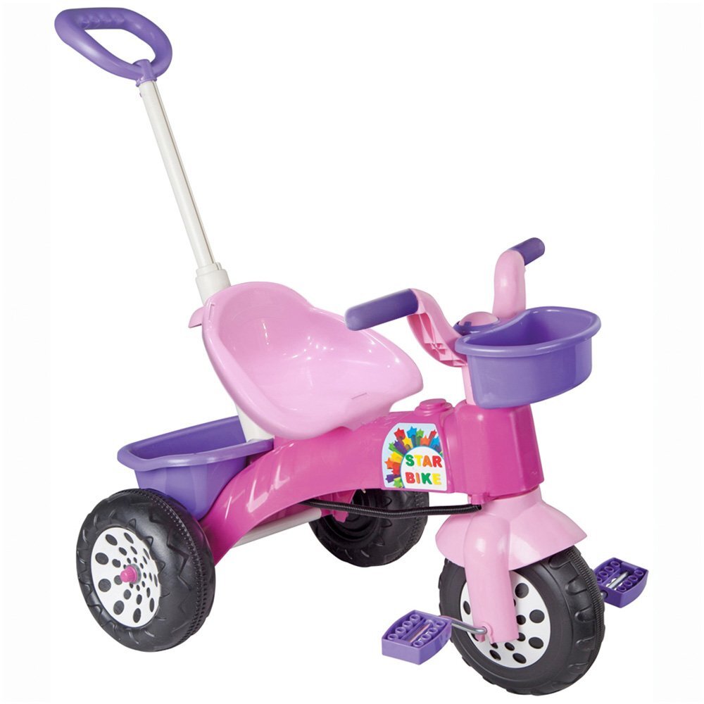 PILSAN Tricicleta pentru copii Star Pink maner parental detasabilcosulet depozitare in fata si spateroata fata cu aparatoare noroisezut cu spatar de la 2ani greutate suportata maxim 35kg