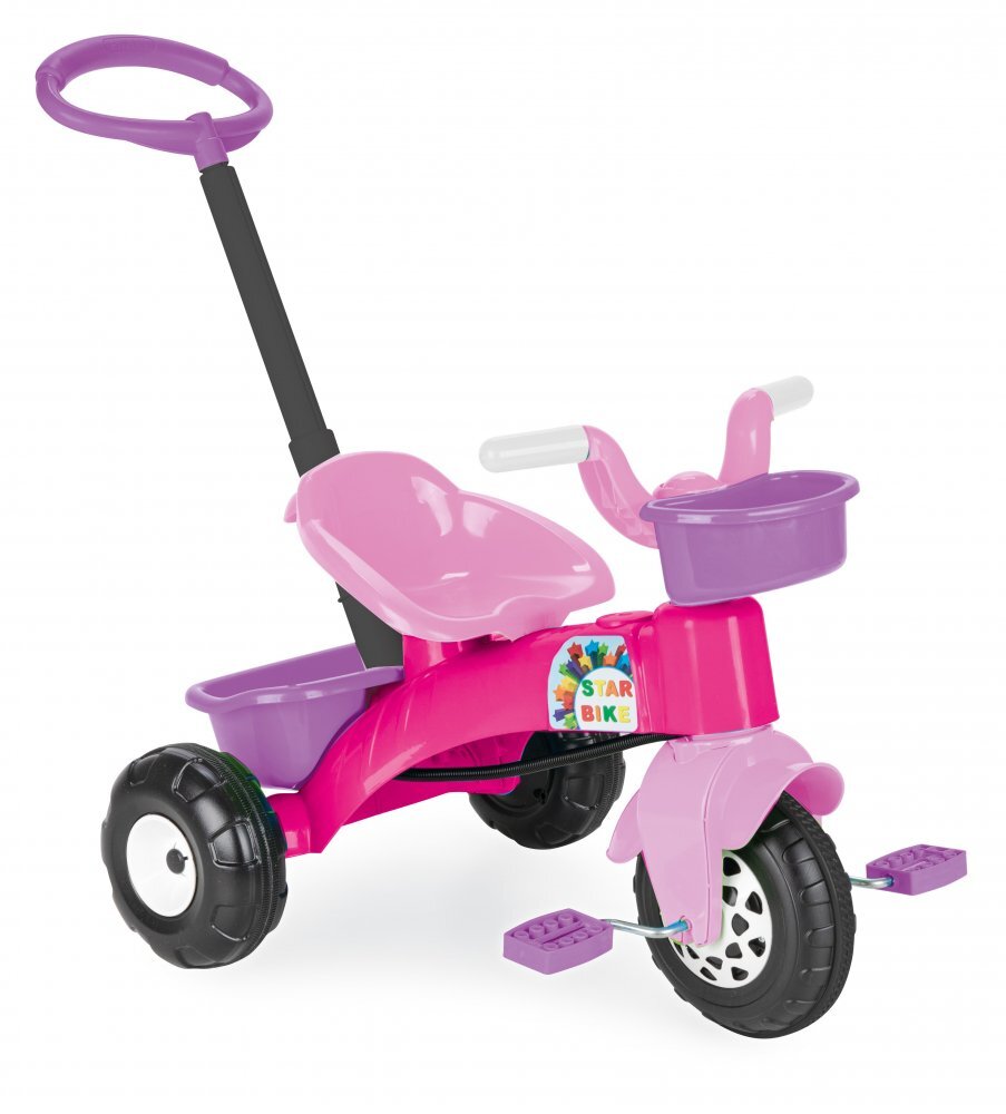 PILSAN Tricicleta pentru copii Star Pink maner parental detasabilcosulet depozitare in fata si spateroata fata cu aparatoare noroisezut cu spatar de la 2ani greutate suportata maxim 35kg
