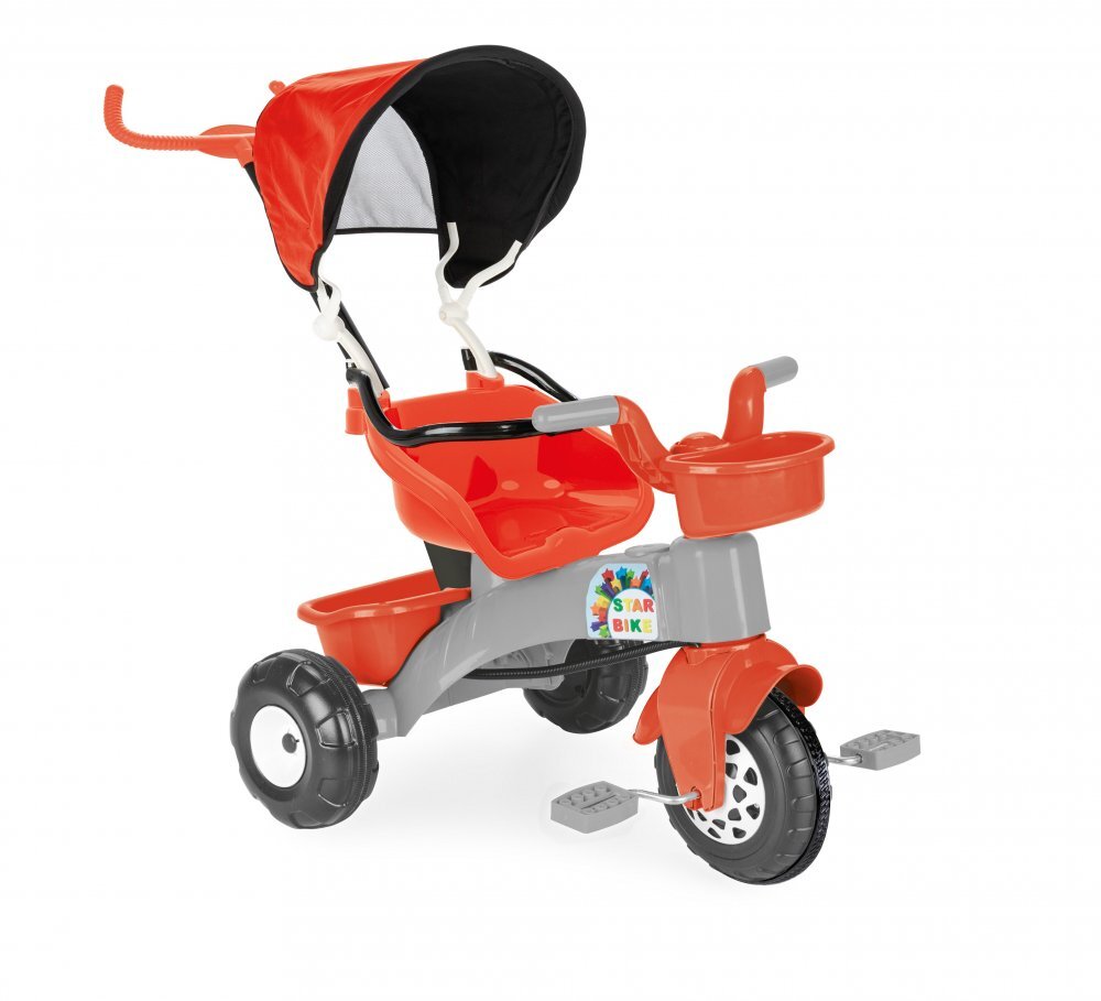 PILSAN Tricicleta pentru copii Star Red cu parasolarmaner parental detasabilcentura de sigurantacosulet depozitare in fata si spate roata fata cu aparatoare noroisezut cu spatar de la 2ani greutate suportata maxim 35kg