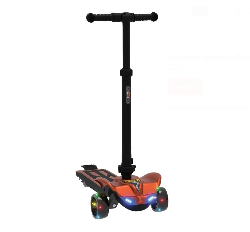 PILSAN Trotineta electrica cu faruribaza cu lumini LED3 nivele de reglare a vitezeiinaltime reglabilabluetooth si incarcator Cobra