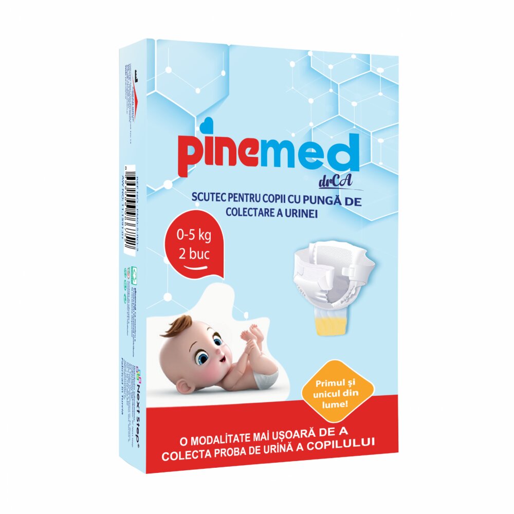 PineMed Scutece pentru copii cu punga de colectare a urinei 0-5 kg 2 bucati