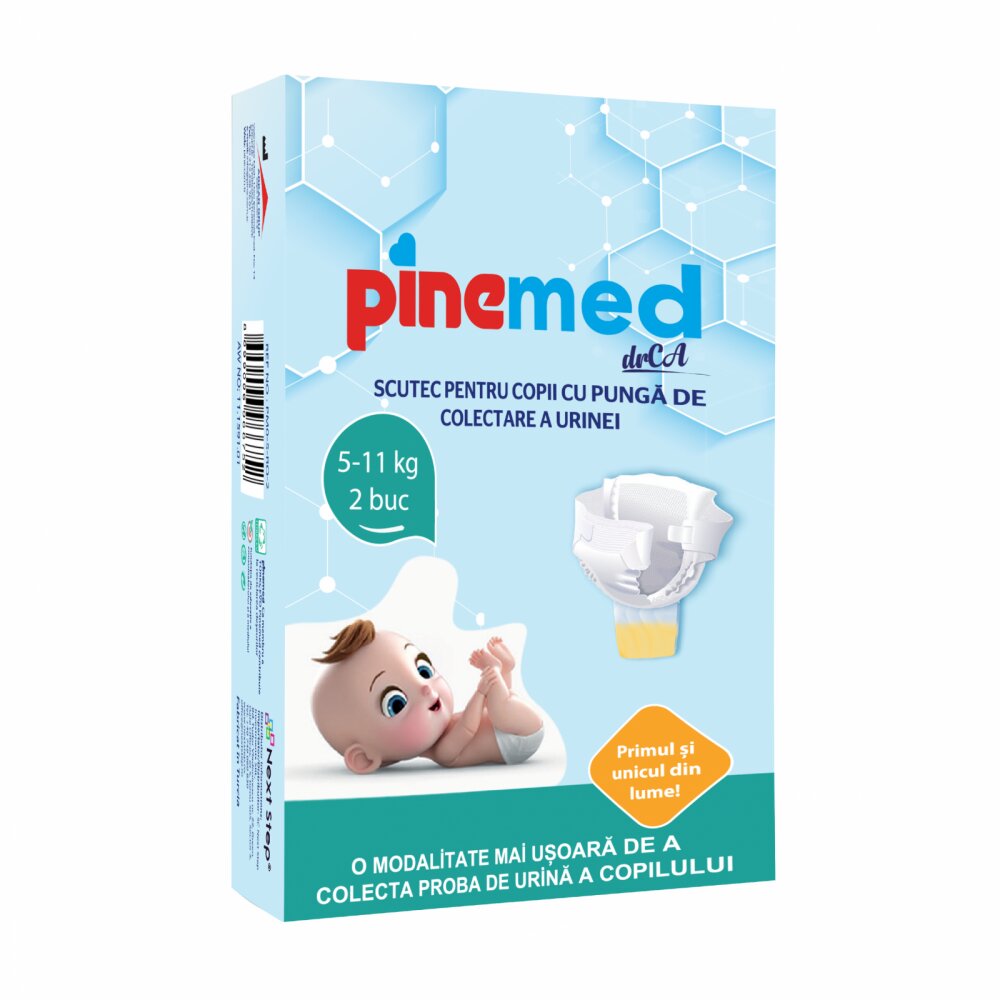 PineMed Scutece pentru copii cu punga de colectare a urinei 5-11 kg 2 bucati