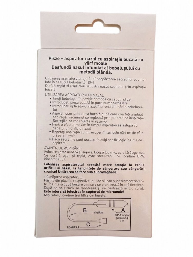 Pisze Aspirator nazal manual cu aspiratie bucala pentru bebelusi si copii 3 x filtre din burete