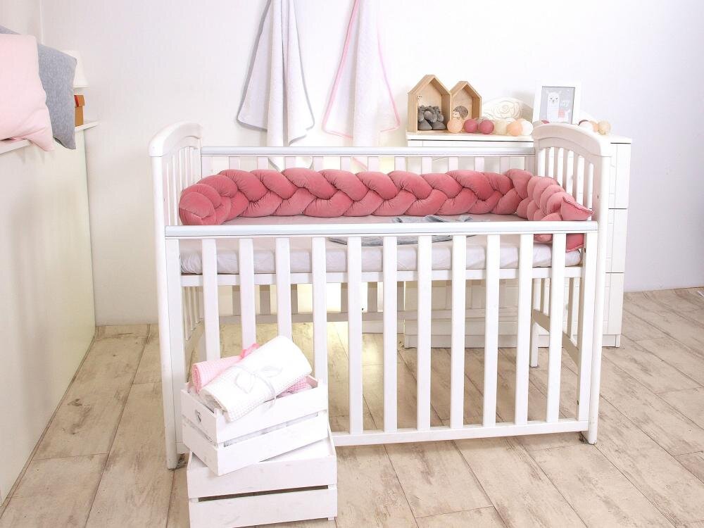 PJ BABY Aparatoare laterala pat bumper impletit cu inchidere velcro bumbac Velvet Roz 180x21 cm