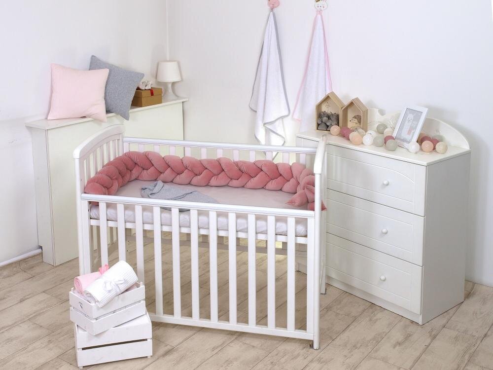 PJ BABY Aparatoare laterala pat bumper impletit cu inchidere velcro bumbac Velvet Roz 180x21 cm