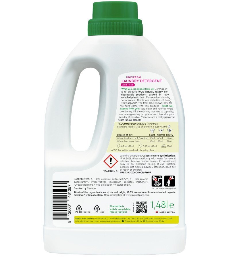 Planet Pure Detergent bio pentru rufe trandafir salbatic 1.48 litri