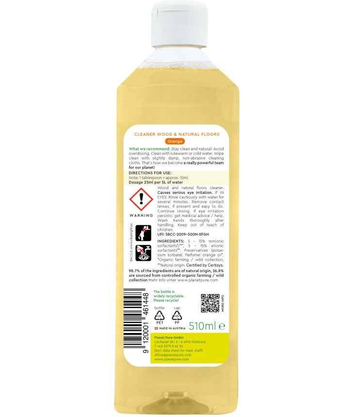 Planet Pure Detergent bio pentru suprafete din lemn portocale 510ml