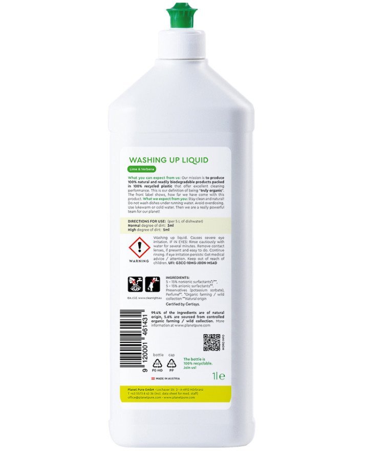 Planet Pure Detergent bio pentru vase lime si verbena 1L