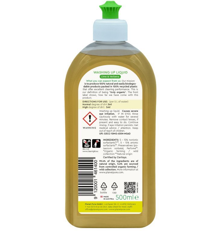 Planet Pure Detergent bio pentru vase lime si verbena 500ml