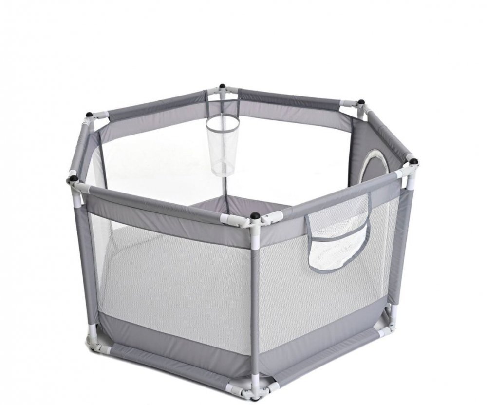 PlayCity Tarc pentru copii pliabil hexagonal cu fereastra de acces 136 cm Grey