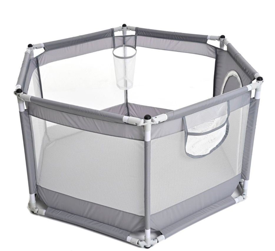 PlayCity Tarc pentru copii pliabil hexagonal cu fereastra de acces 136 cm Grey