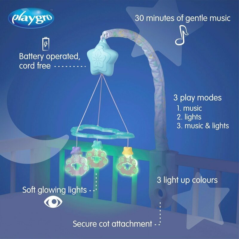 Playgro Carusel muzical cu stelute si norisori Dreamtime Soothing Light Up Mobile