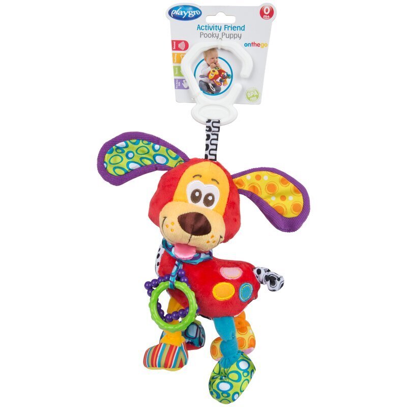 Playgro Jucarie carucior sau scaun auto cu inele pentru dentitie Activity Friend Pooky Puppy