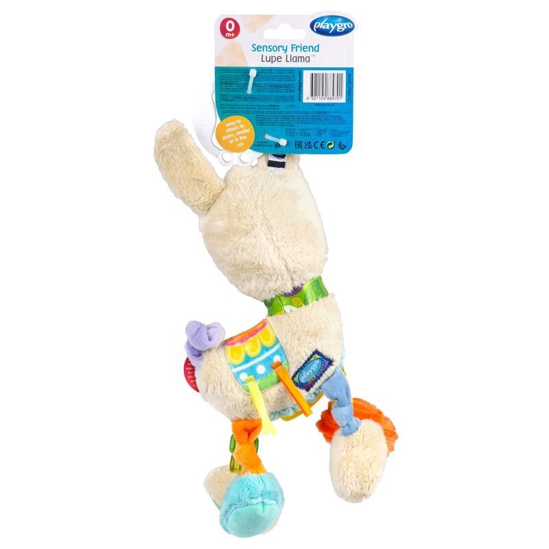 Playgro Jucarie carucior sau scaun auto cu inele pentru dentitie Sensory Friend Lupe Llama