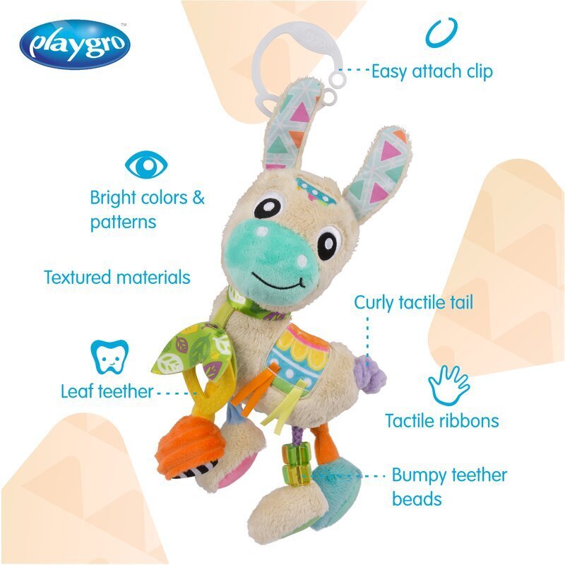 Playgro Jucarie carucior sau scaun auto cu inele pentru dentitie Sensory Friend Lupe Llama