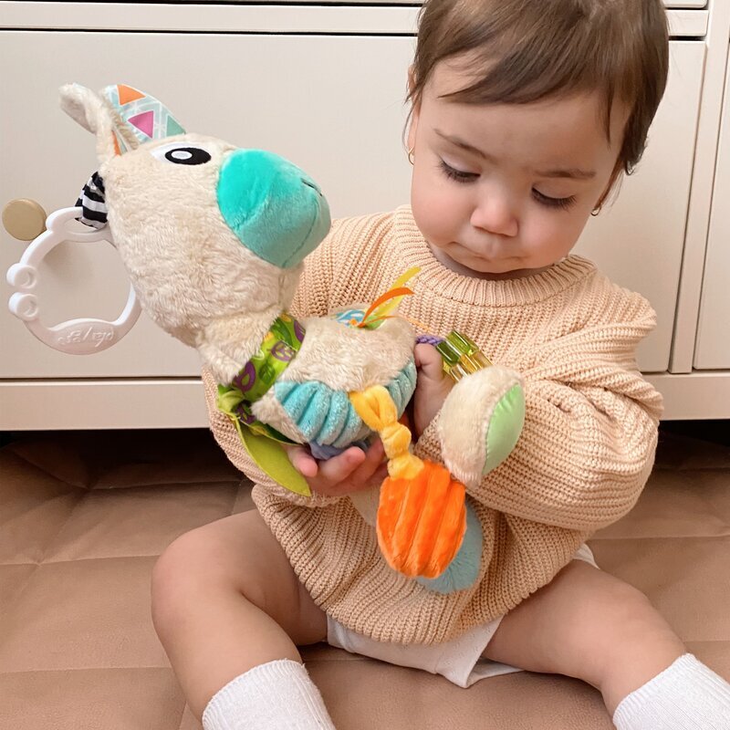 Playgro Jucarie carucior sau scaun auto cu inele pentru dentitie Sensory Friend Lupe Llama