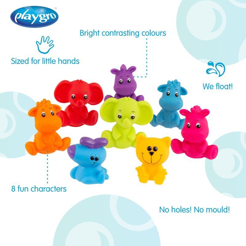 Playgro Set 8 jucarii de baie 6 luni+ Animalute Jungle Fun Friends