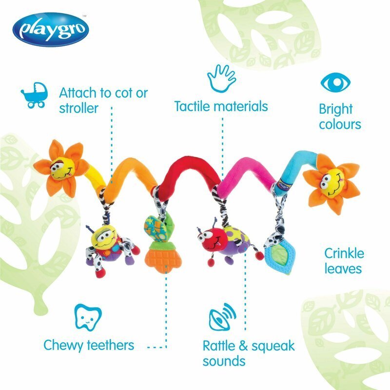 Playgro Spirala cu jucarii pentru carucior scoica auto si patut Amazing Garden Twirly Whirly 33 cm