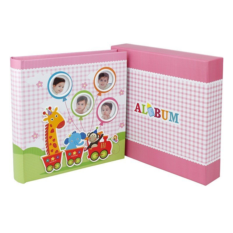 Procart Album foto baby train personalizabil 50 file tip carte 200 poze format 10x15 culoare roz