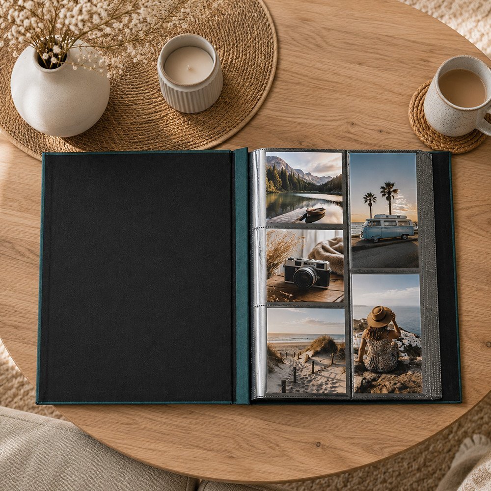 Procart Album foto premium memories 500 fotografii 10x15 buzunare individuale coperta verde cu imprimeu auriu