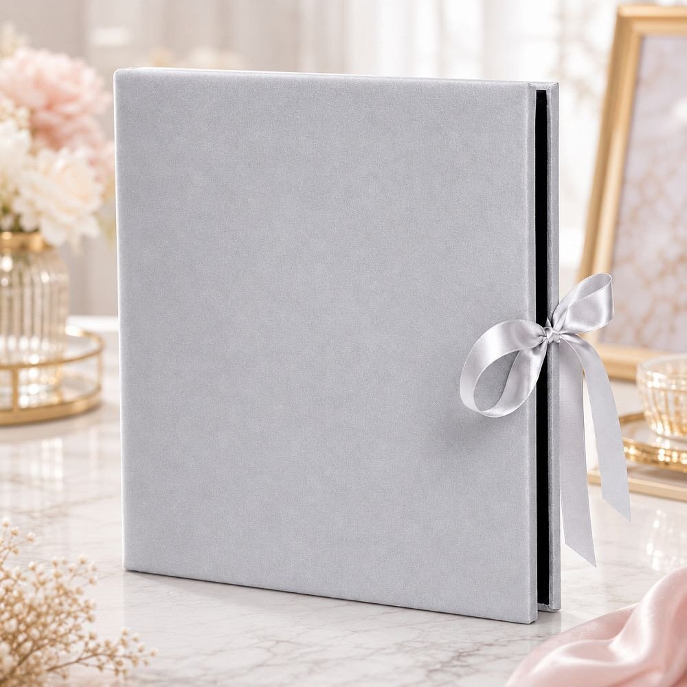 Procart Album foto premium velvet 500 poze 10x15 cm catifea gri file negre inchidere panglica satinata