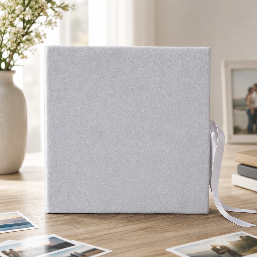 Procart Album foto premium velvet 500 poze 10x15 cm catifea gri file negre inchidere panglica satinata