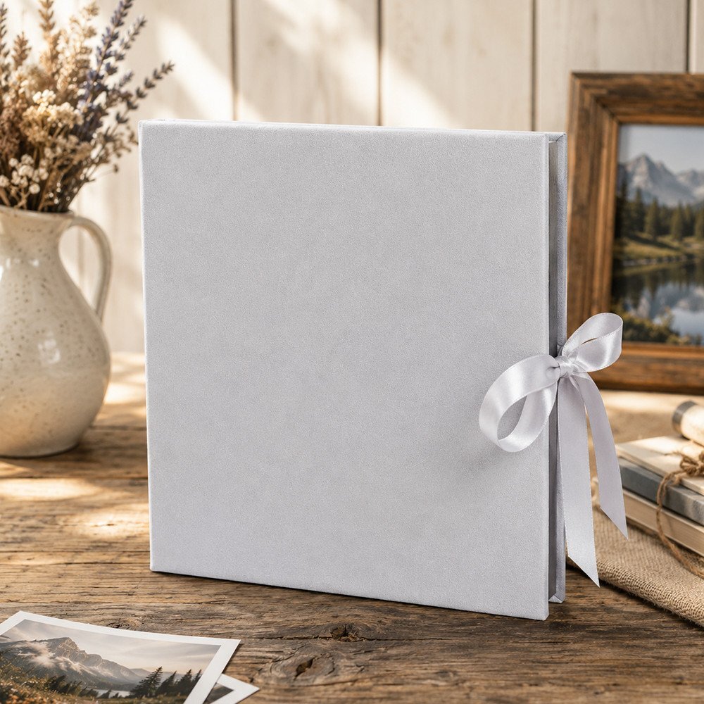 Procart Album foto premium velvet 500 poze 10x15 cm catifea gri file negre inchidere panglica satinata