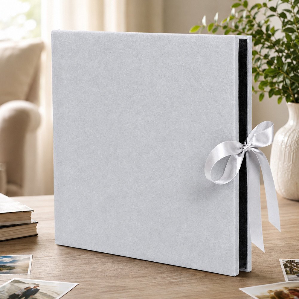 Procart Album foto premium velvet 500 poze 10x15 cm catifea gri file negre inchidere panglica satinata