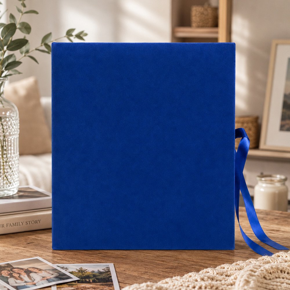 Procart Album foto velvet luxury 500 poze 10x15 cm catifea albastra si panglica satinata design exclusiv