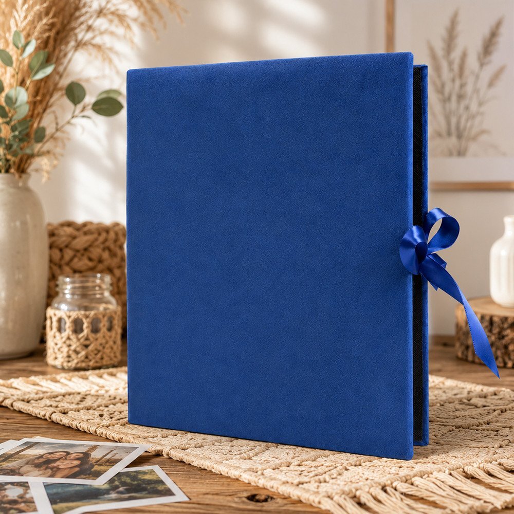 Procart Album foto velvet luxury 500 poze 10x15 cm catifea albastra si panglica satinata design exclusiv