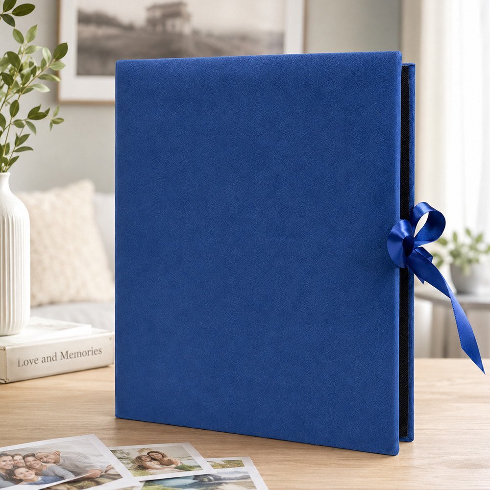 Procart Album foto velvet luxury 500 poze 10x15 cm catifea albastra si panglica satinata design exclusiv