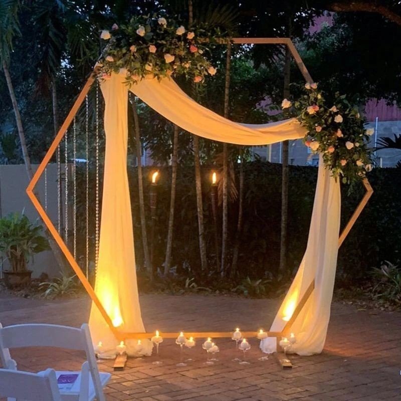 Procart Arcada decor evenimente forma hexagonala cadru metal diametru 2 m aurie