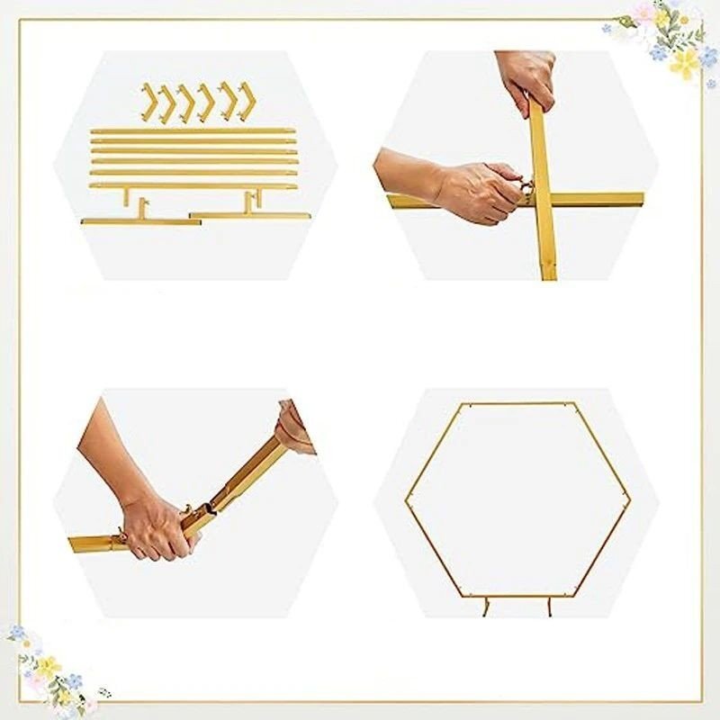 Procart Arcada decor evenimente forma hexagonala cadru metal diametru 2 m aurie