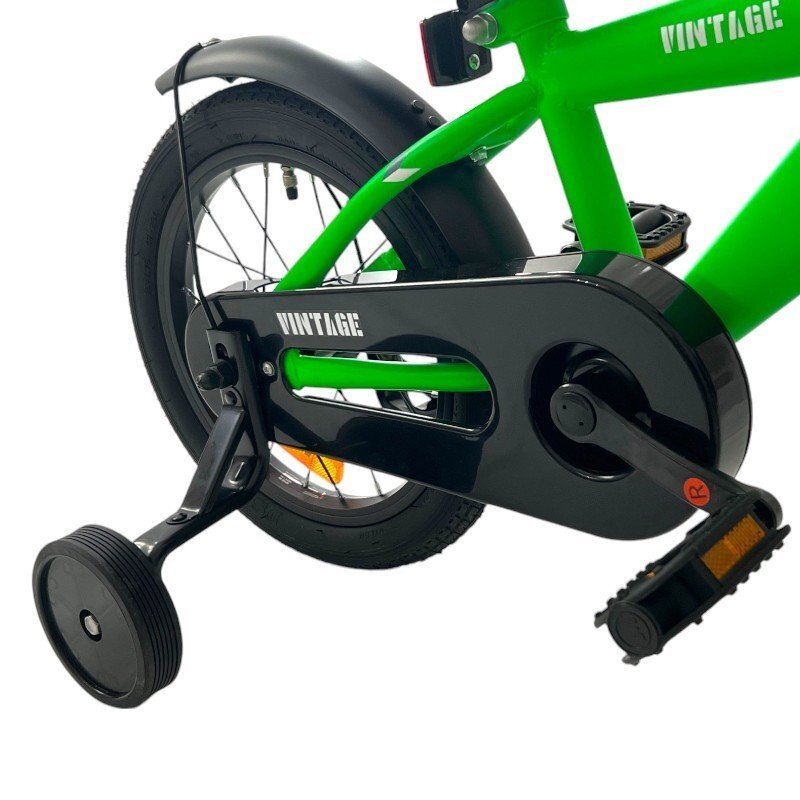 Procart Bicicleta pentru copii Verde 14 inch roti ajutatoare detasabile cadru otel 21.5 cm manere cauciucate ghidonsa reglabile
