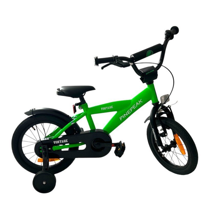 Procart Bicicleta pentru copii Verde 14 inch roti ajutatoare detasabile cadru otel 21.5 cm manere cauciucate ghidonsa reglabile