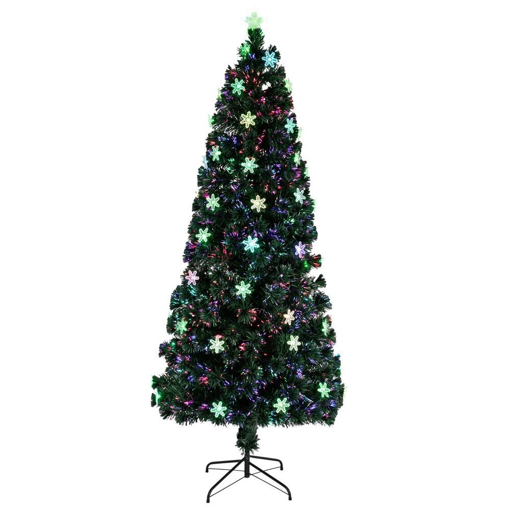 Procart Brad artificial cu fibra optica si fulgi de zapada 180 cm lumineaza multicolor
