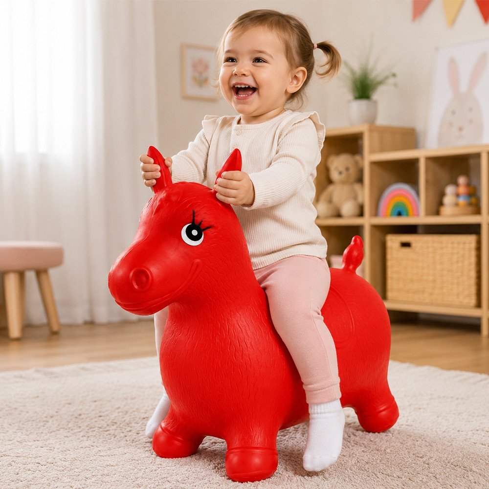 Procart Calut gonflabil rosu pentru copii jucarie saltareata din cauciuc 58x26x52 cm