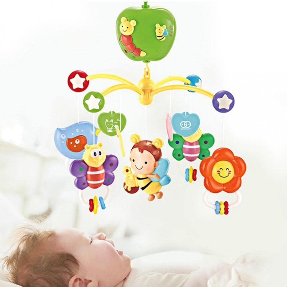 Procart Carusel muzical pentru patut rotativ timer 3 moduri muzicale figurine albinute multicolor