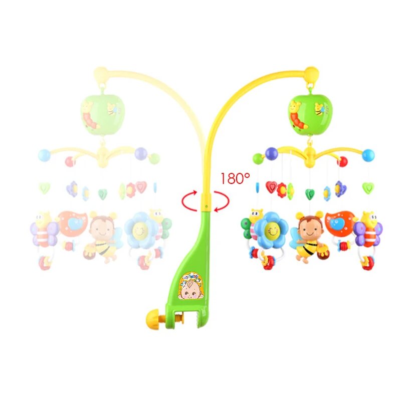 Procart Carusel muzical pentru patut rotativ timer 3 moduri muzicale figurine albinute multicolor