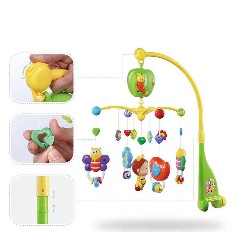Procart Carusel muzical pentru patut rotativ timer 3 moduri muzicale figurine albinute multicolor
