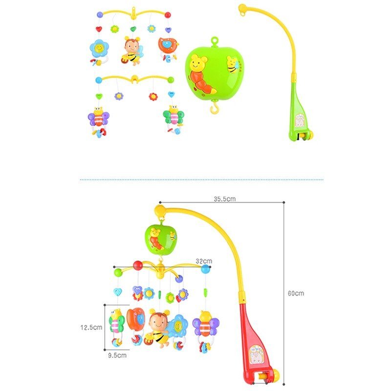 Procart Carusel muzical pentru patut rotativ timer 3 moduri muzicale figurine albinute multicolor
