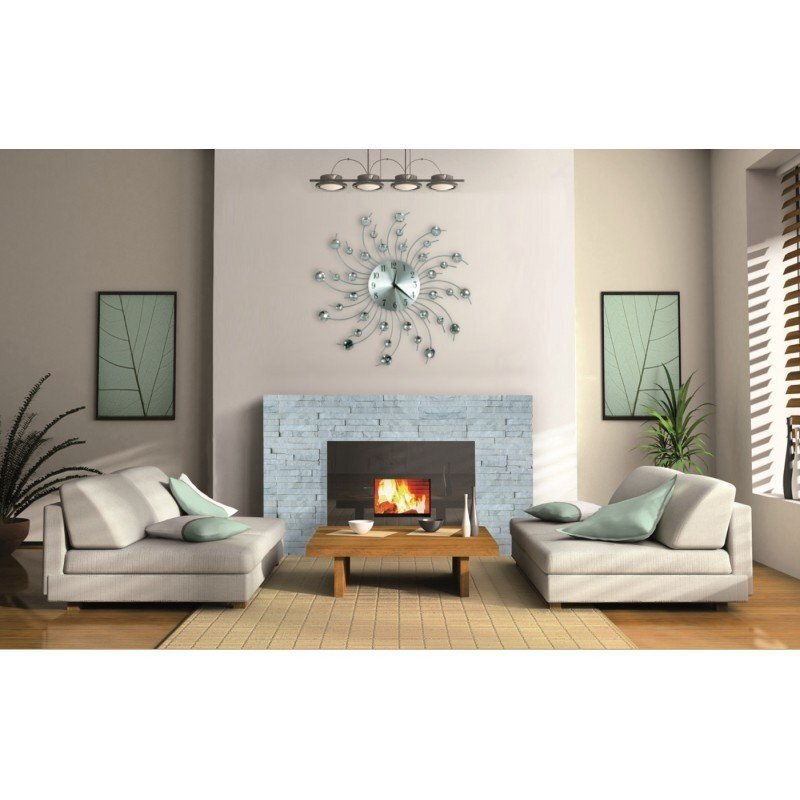 Procart Ceas de perete cu cristale 50 cm mecanism quartz cifre arabe argintiu